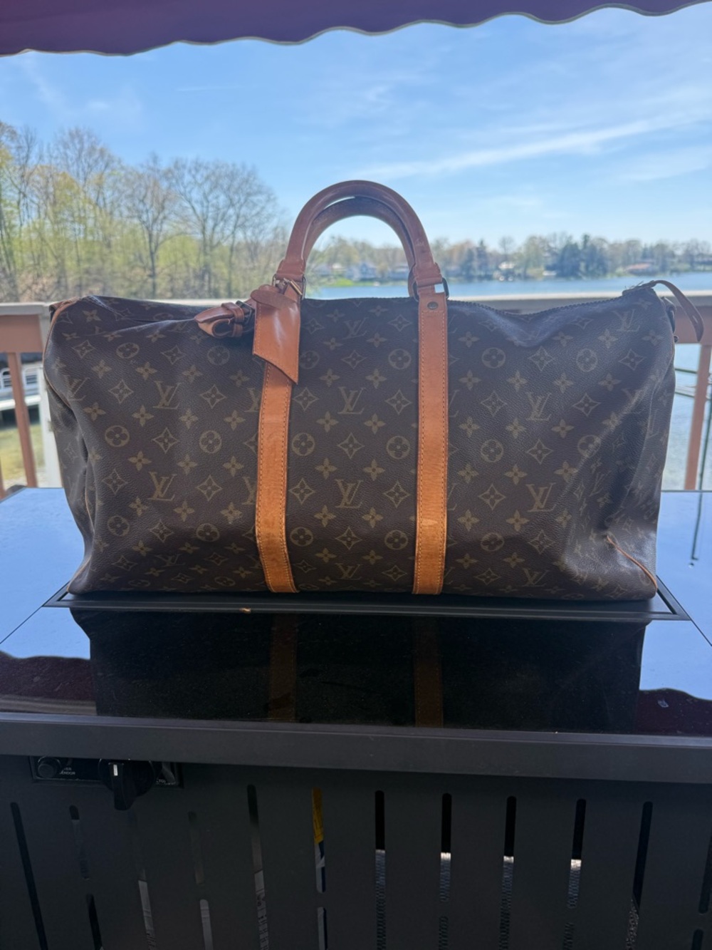 Louis Vuitton Monogram Canvas Travel Duffel with Tan Leather Trim - Picture 2 of 9
